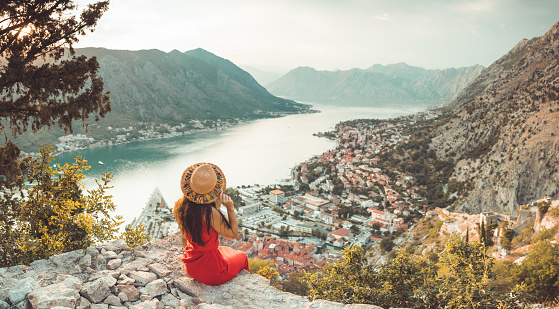 Young Lady relax over Kotor, Montenegro Holiday  destination