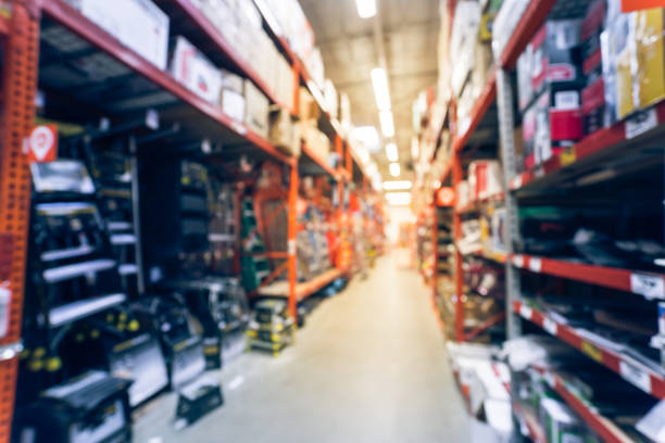 istock Blurry background signs, mailboxes at hardware store in America 1037183052
