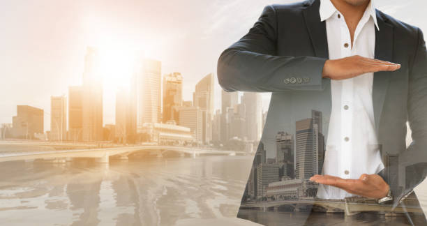 istock Businessman open hand for your text. 1037188128