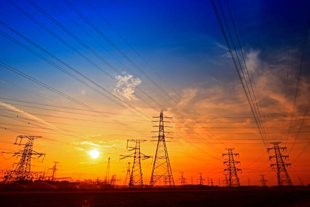 istock Electric tower, silhouette at sunset 1037218902