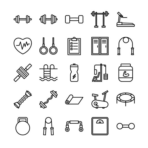zestaw ikon konspektu kondycji - treadmill stock illustrations