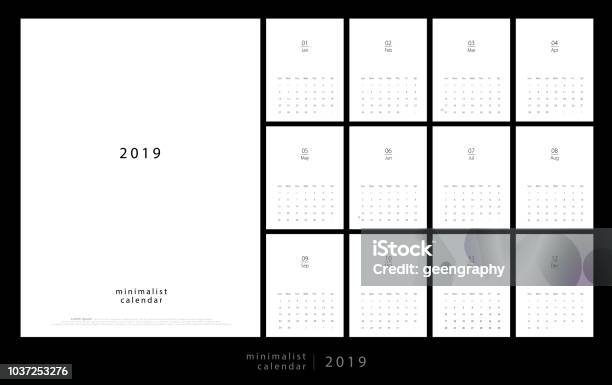 Calendar 2019 Trendy Minimalist Style Set Of 12 Pages Desk Calendar Minimal Calendar Planing Vector Design For Printing Template Stock Illustration - Download Image Now