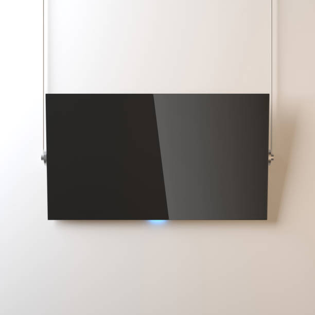 istock Modern Smart TV panel Mockup hanging on the wall by ropes 1037261334