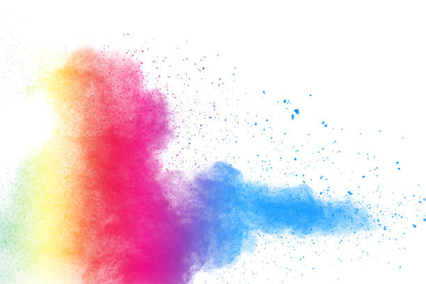 istock Abstract multicolored powder explosion on white background.  Freeze motion of color dust  particles splash. Painted Holi 1037268530
