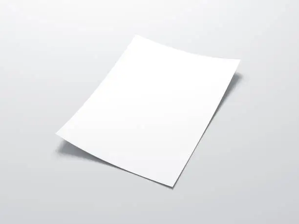 White vertical paper sheet Mockup, 3d rendering