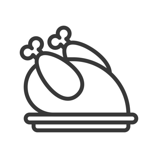 piekarnik pieczony indyk, wesołych świąt zestaw motywów, zarys edytowalny piksel obrys idealny ikona - roast chicken illustrations stock illustrations