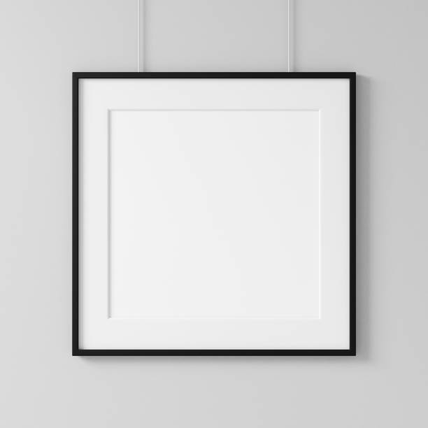 istock White square poster with black frame Mockup hanging on the wall 1037291130