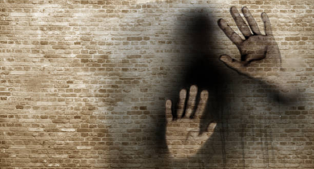 istock Print of human hands against the wall 1037294948