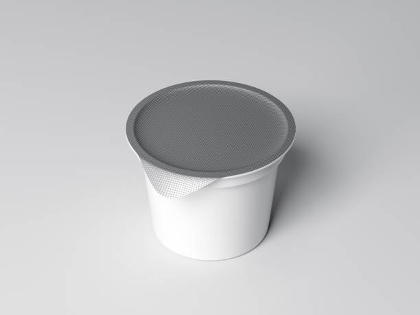istock White Plastic container Mockup with foil cap isolated on gray background 1037296204