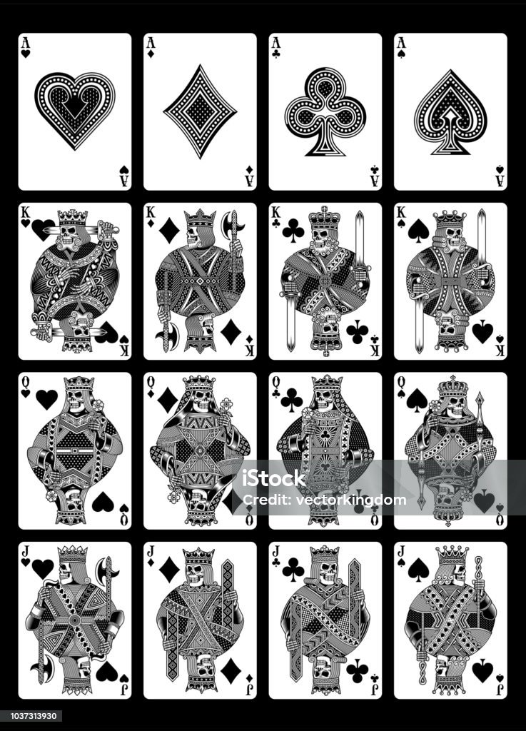 Skull Playing Cards Set in Black and White fully editable vector illustration of skull playing cards set in black and white, image suitable for playing cards design, graphic t-shirt or tattoo Playing Card stock vector