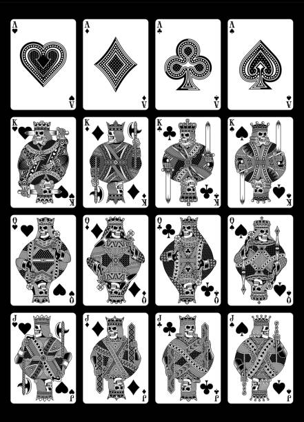 Skull Playing Cards Set in Black and White fully editable vector illustration of skull playing cards set in black and white, image suitable for playing cards design, graphic t-shirt or tattoo blackjack illustrations stock illustrations
