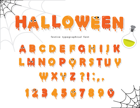 Ilustración de Fuentes De Halloween Para Niños Números Y Letras Naranja  Calabaza y más Vectores Libres de Derechos de Halloween - iStock
