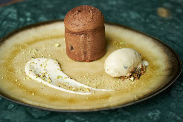 istock Fondant cake dessert and pistachio ice cream 1037330908