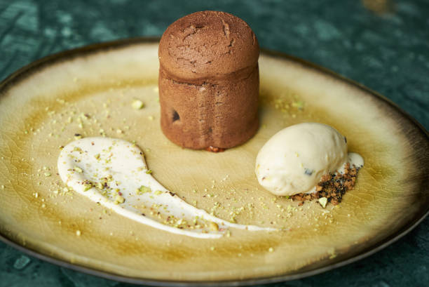 istock Fondant cake dessert and pistachio ice cream 1037330914