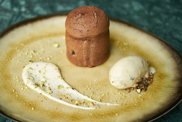 istock Fondant cake dessert and pistachio ice cream 1037330916