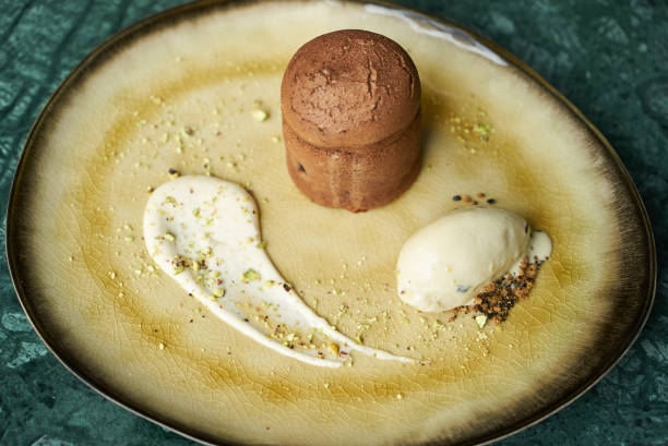 istock Fondant cake dessert and pistachio ice cream 1037330924