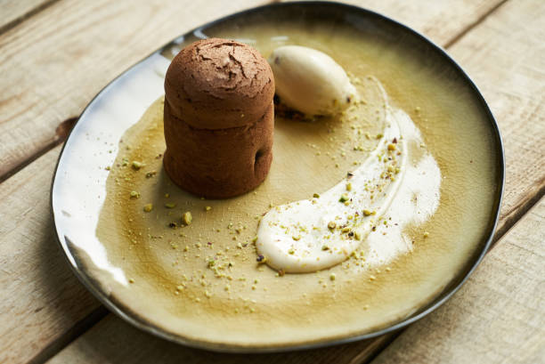 istock Fondant cake dessert and pistachio ice cream 1037330930