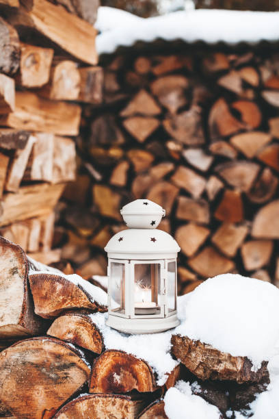 istock Winter Deco Lantern on wooden background 1037339026