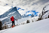 Back country Ski touring in alps with Watzmann in background