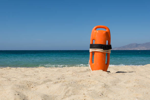 istock Orange rescue buoy on the beach 1037352706