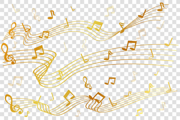 3 style of golden Musical Note waving line, for your element design, at transparent effect background vector art illustration