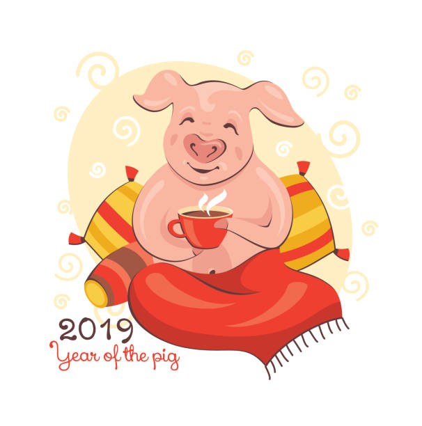 2019 Year of The Pig Greeting Card vector art illustration