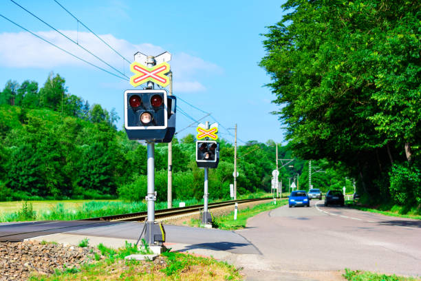 istock Semaphores in front of the railway crossing 1037370698