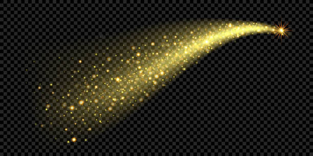 illustrations, cliparts, dessins animés et icônes de sentier de stardust de paillettes d’or. onde de sentier noël lumineuse étincelle avec éclat étoile briller sur fond noir - confetti gold black star shape