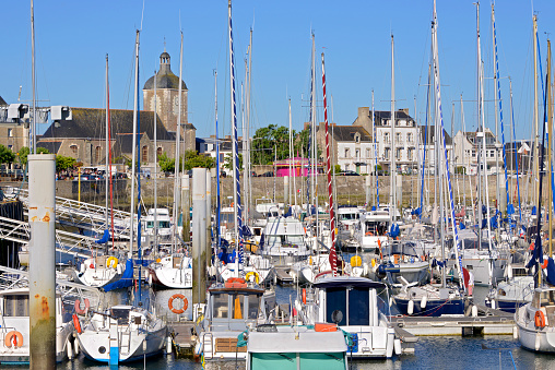 Port and church of Saint-Pierre at Piriac-sur-Mer, a commune in the Loire-Atlantique department in western France