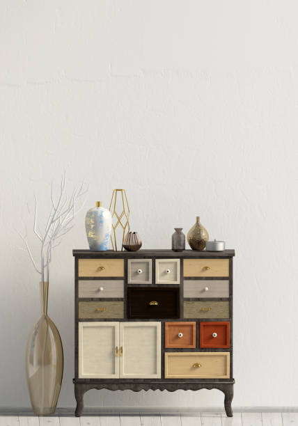 istock Modern interior with dresser. Wall mock up. 3d illustration. 1037401310