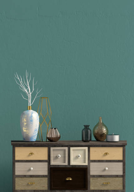 istock Modern interior with dresser. Wall mock up. 3d illustration. 1037401374
