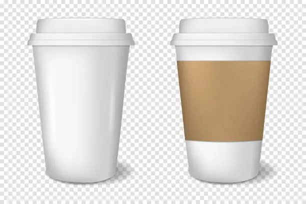 Vector illustration of Realistic white disposable paper cup, isolated.