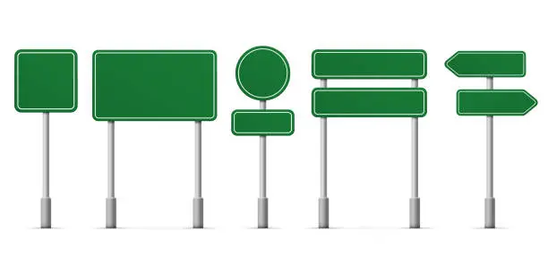 Vector illustration of Road green signs. Vector blank isolated icons template