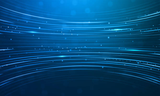 ilustrações, clipart, desenhos animados e ícones de fundo de linhas abstrato brilhante brilho azul com listras de velocidade de movimento de brilho reluzente - computação gráfica