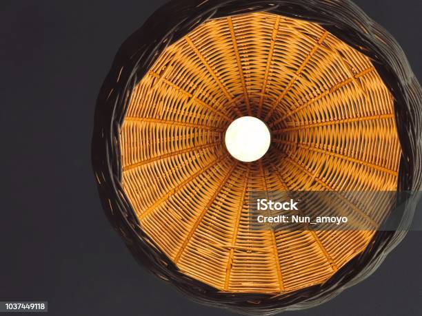 Light Bulbs Cover By Natural Bamboo Weave Handcrafted Decoration In Cafe Shop New Ideas Concept Thinking Innovation Business Solutions Copy Space Stock Photo - Download Image Now