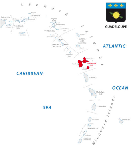 lesser antilles outline map with Gudeloupe lesser antilles outline vector map with Gudeloupe grenada caribbean map stock illustrations