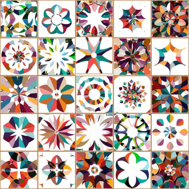 Vector illustration of Vector colorful floral pattern tile collection