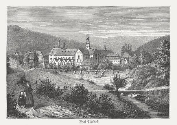 istock Eberbach Abbey, Rheingau, Germany, wood engraving, published 1876 1037469234
