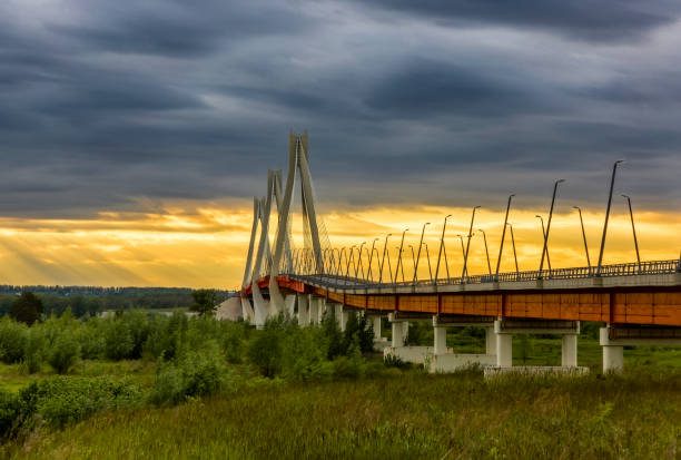 The cable-stayed bridge over the river Oka