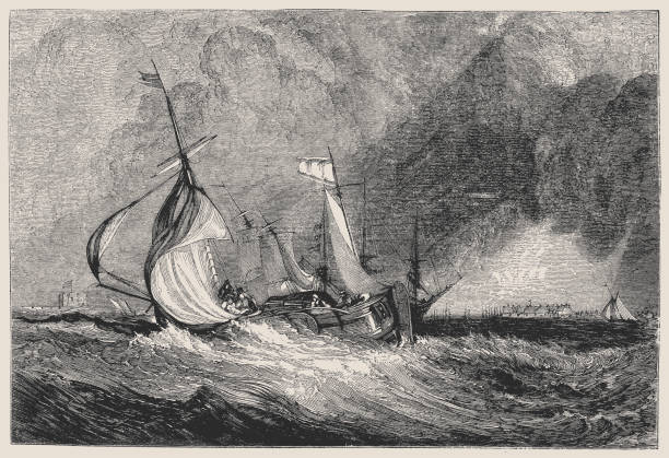 ilustrações de stock, clip art, desenhos animados e ícones de mouth of the humber (c.1825), by j.m.w. turner, - etching sailing ship passenger ship sea