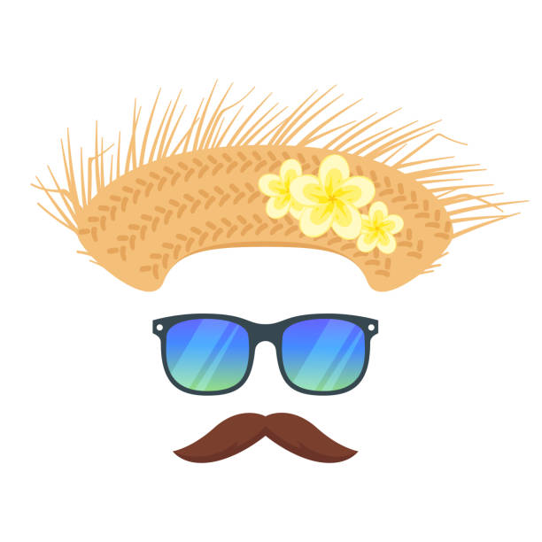 ハワイ顔要素カーニバル マスク - 麦わら帽子点のイラスト素材／クリップアート素材／マンガ素材／アイコン素材