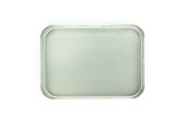 gray silver or steel box old open cover top view on white background.