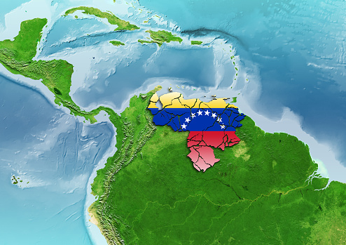 Venezuela breaks into pieces on a map of South America
