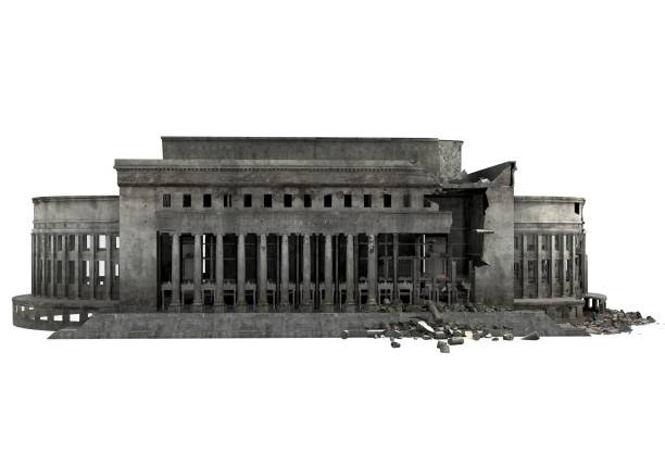 istock Ruined Building Isolated On White 3D Illustration 1037506384