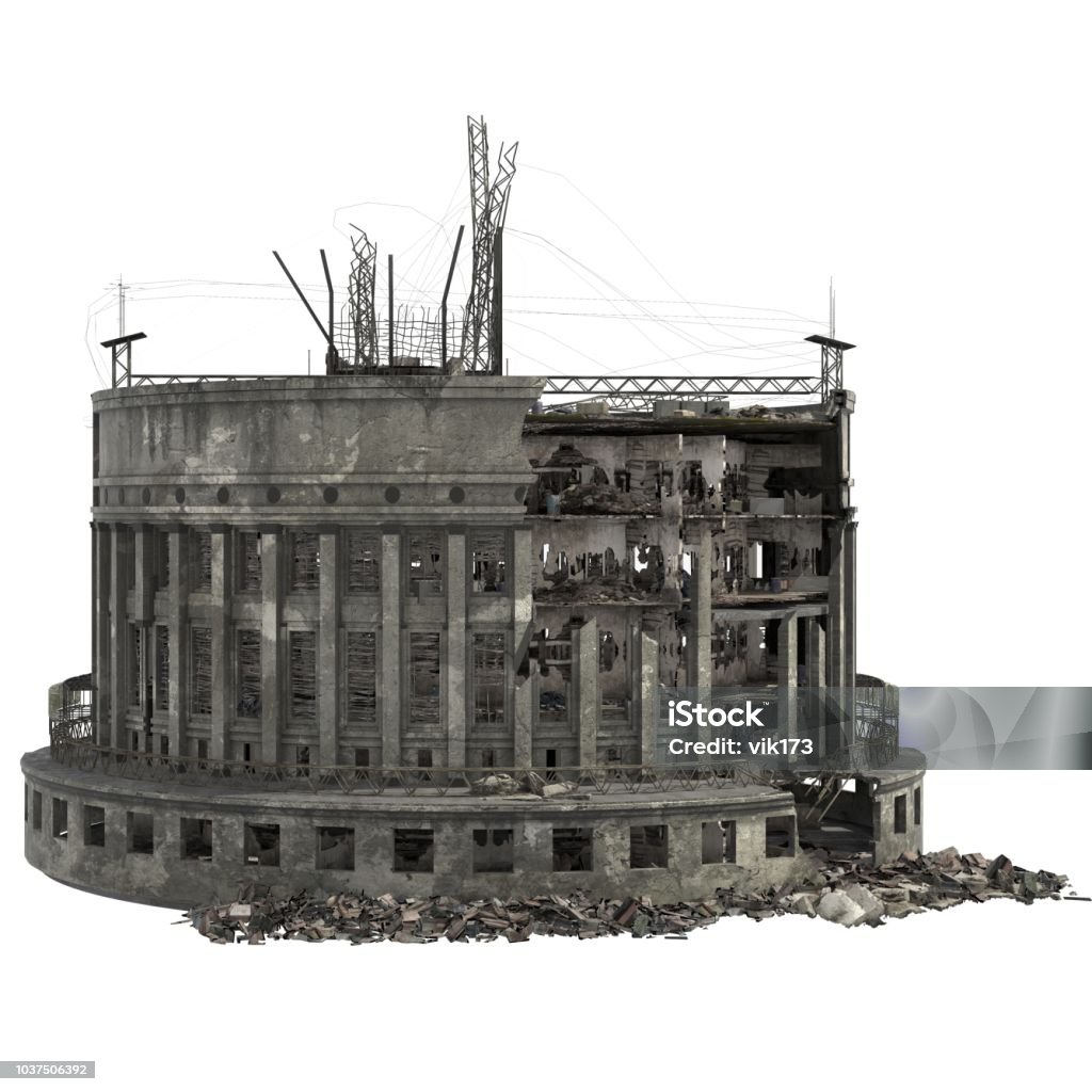 Ruined Building Isolated On White 3D Illustration 3D illustration ruined building isolated on white City Stock Photo