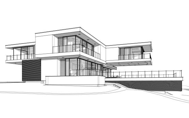 istock 3d rendering sketch of modern cozy house black line sketch. 1037525702
