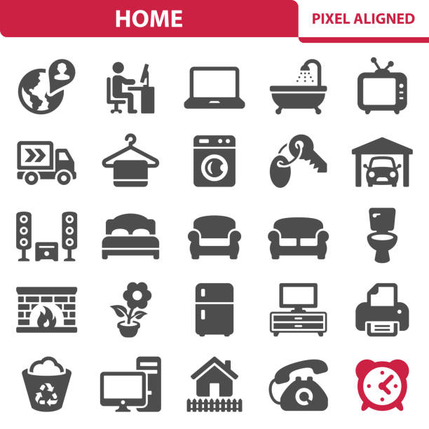 Home Icons Professional, pixel perfect icons, EPS 10 format. bed furniture stock illustrations