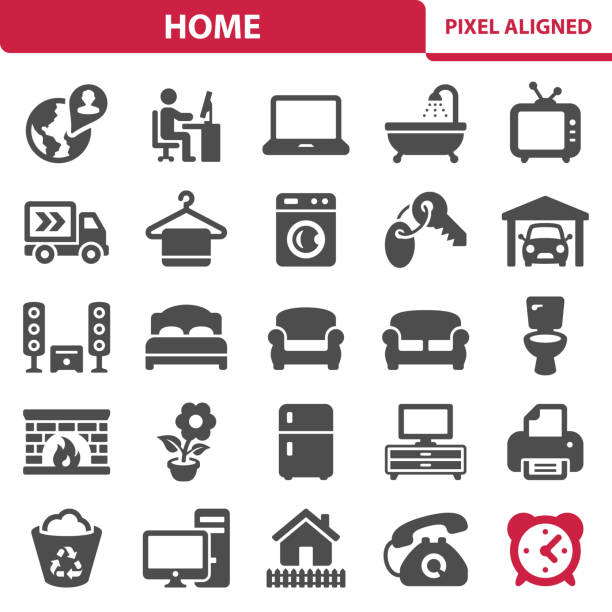 Home Icons Professional, pixel perfect icons, EPS 10 format. laptop in a trash bin stock illustrations