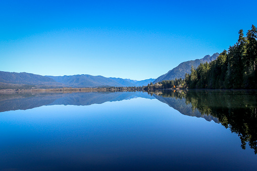 A calm morning on Lake Quinault in Olympic National Park