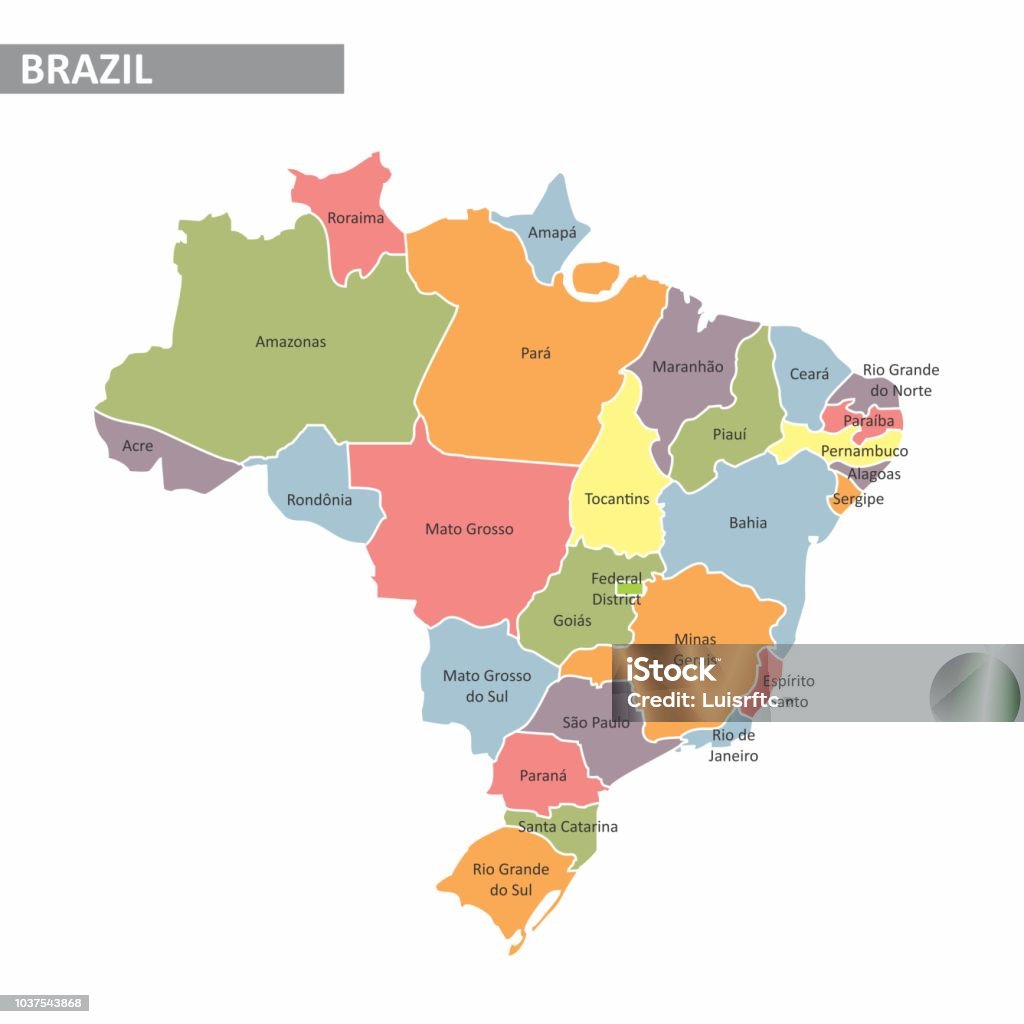 Map of Brazil Map of Brazil with divisions of states Brazil stock vector